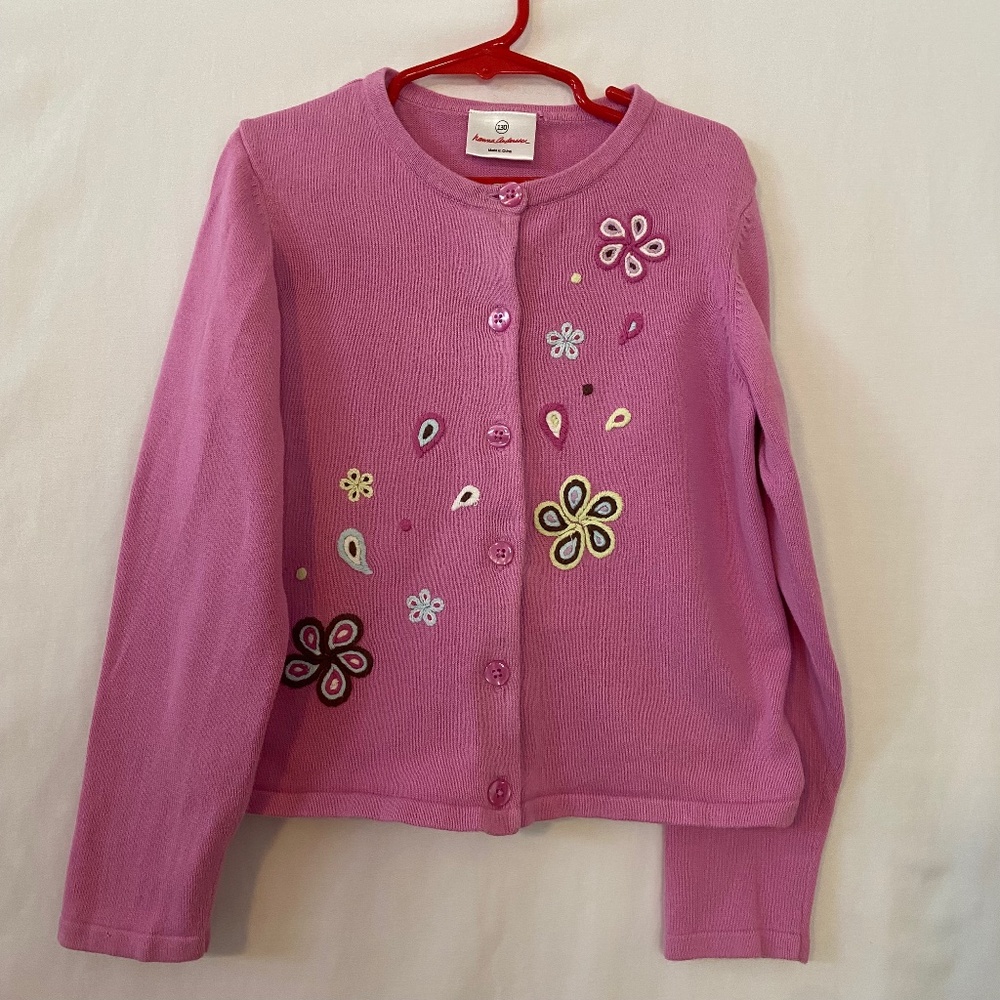 Hanna Andersson Pink Flower Embroidered Cardigan